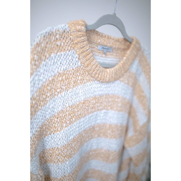 Madewell Yellow and White Striped Baez Cozy Fall Pullover Sweater Sz L - Picture 5 of 8